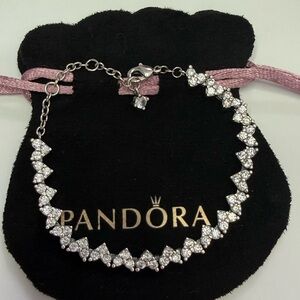 Pandora Triple Stone Heart Bracelet size adjective 6.1-7.2 inch